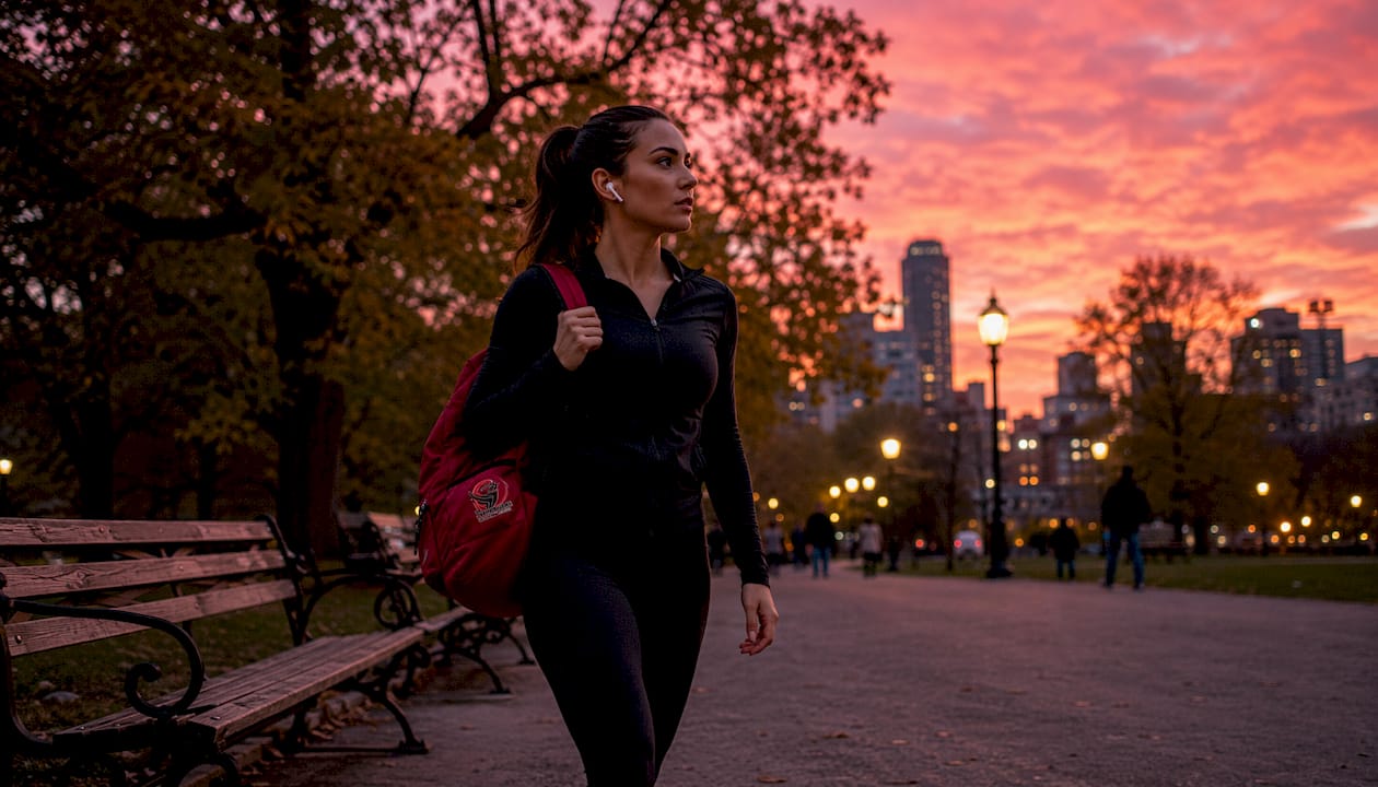 Women practicing situational awareness while walking on a sidewalk