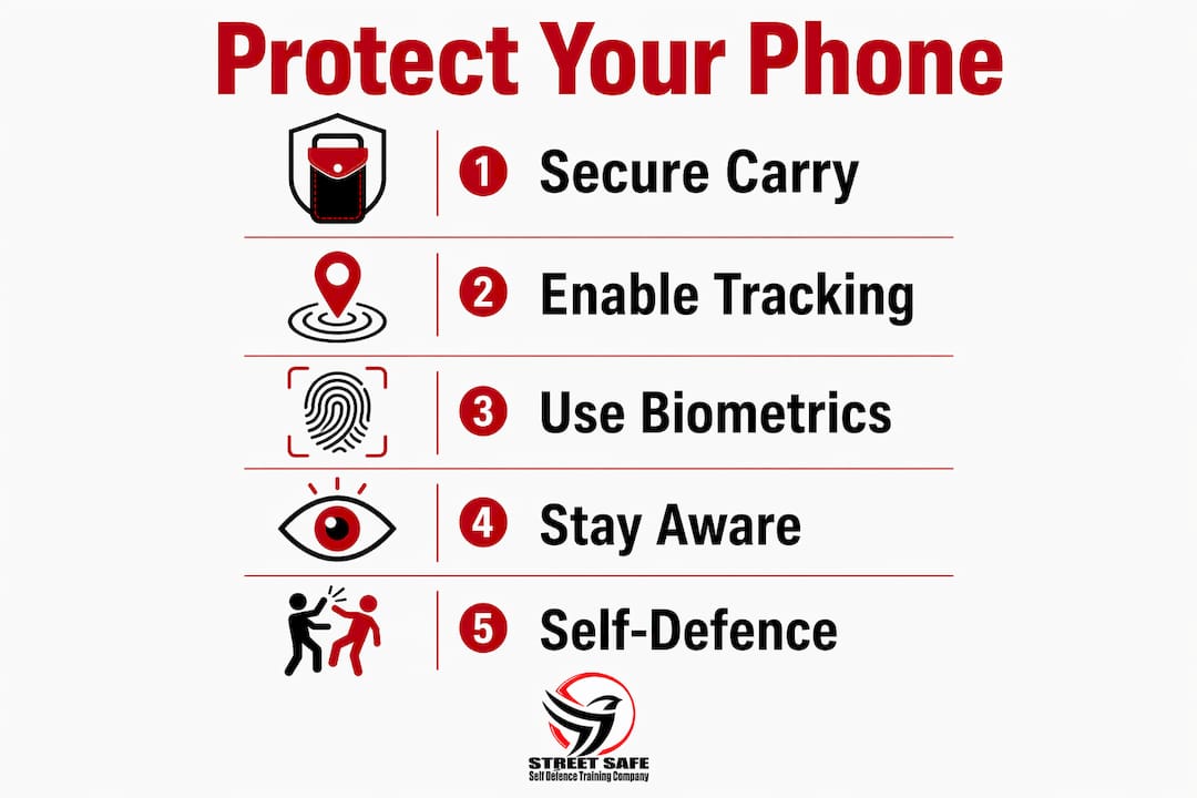 Infographic with five phone theft prevention steps