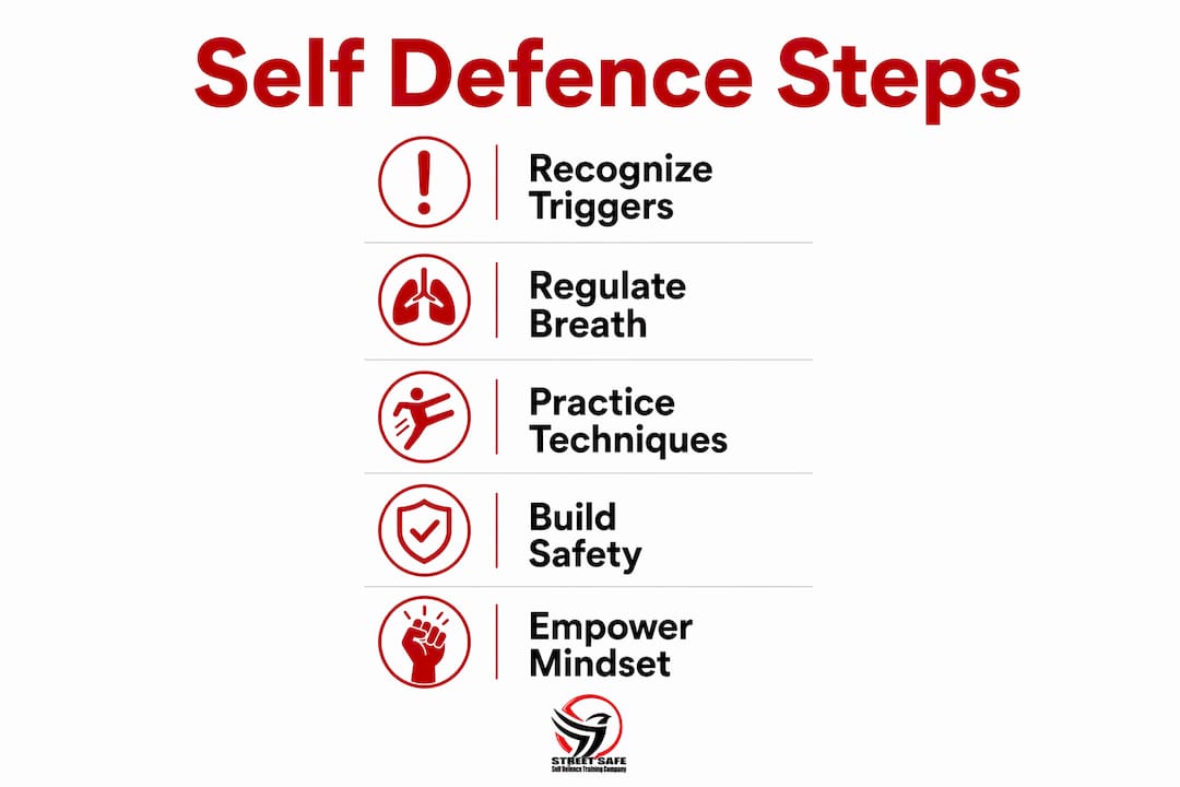 Infographic outlining trauma-informed self defence steps