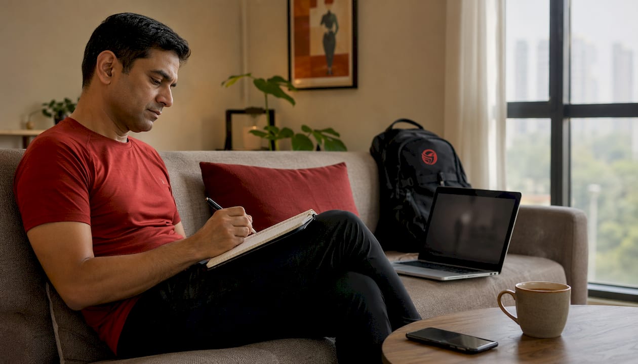 Man taking notes preparing for class