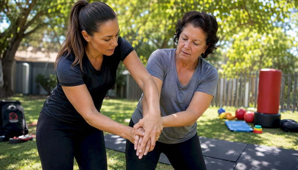 Self defence instructor teaching a wrist release technique during a private training lesson