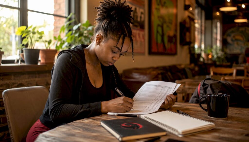 Woman registering for a self-defence class and preparing for personal safety training