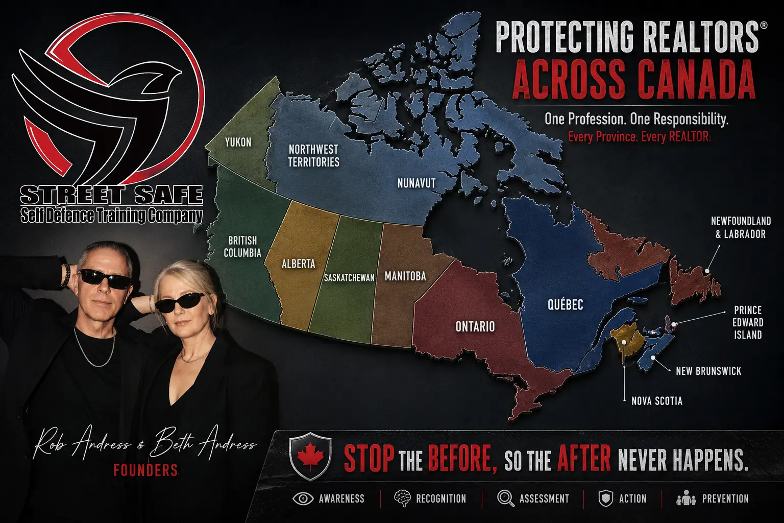 Infographic showing Street Safe Self Defence protection and safety training for REALTORS® across Canada