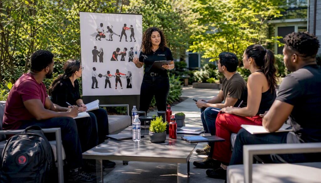 Trainer leading employee safety training session