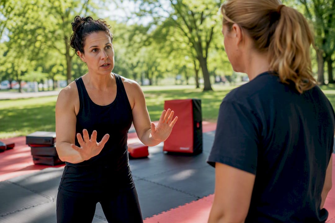Instructor demonstrating de-escalation gesture