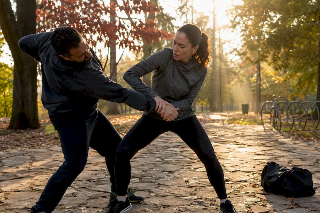 Person practicing grip break escape move