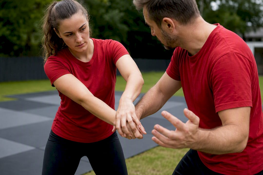 Instructor demonstrating wrist escape in self defence class