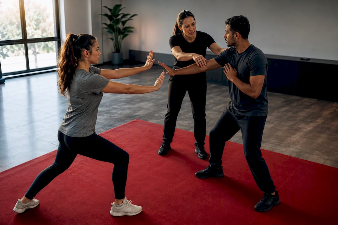Instructor coaching workplace self-defence training